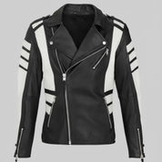 Handmade Men Two Tone Biker Jacket, Men Black and White Fashion Jacket