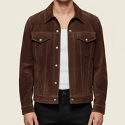 Handmade Men's Soft Suede Trucker Jacket