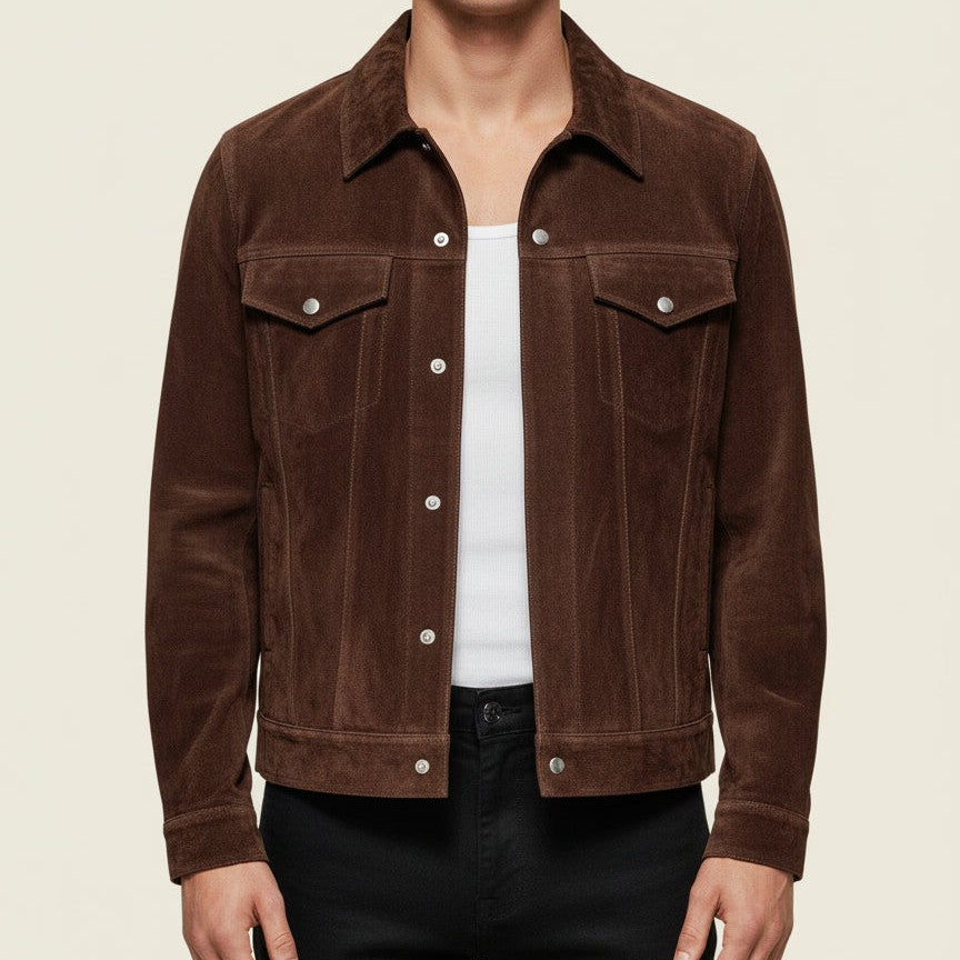 Handmade Men's Soft Suede Trucker Jacket
