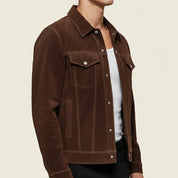 Handmade Men's Soft Suede Trucker Jacket