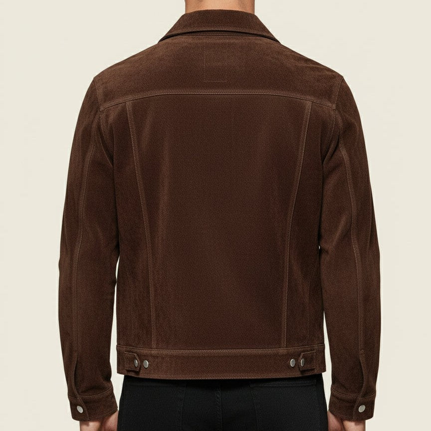 Handmade Men's Soft Suede Trucker Jacket