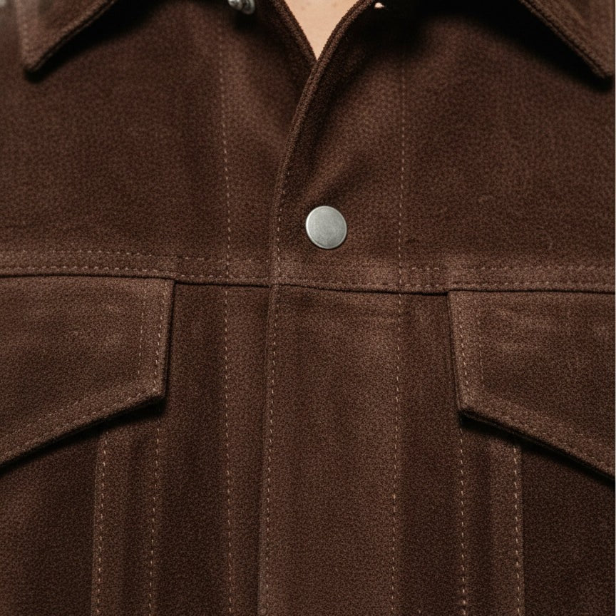 Handmade Men's Soft Suede Trucker Jacket