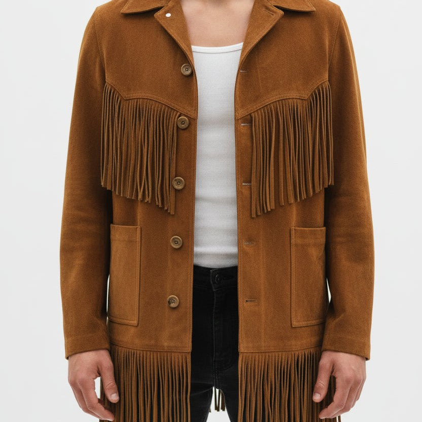 Handmade Unisex Western Fringe Suede Jacket
