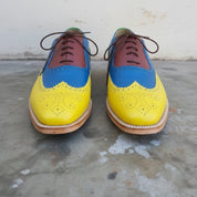 Men Handmade Multi Color Leather Brogue Shoes with Lace Up Closure