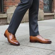 Men Tan Oxford Brogue Formal Dress Shoes, Tan Leather Formal Shoes