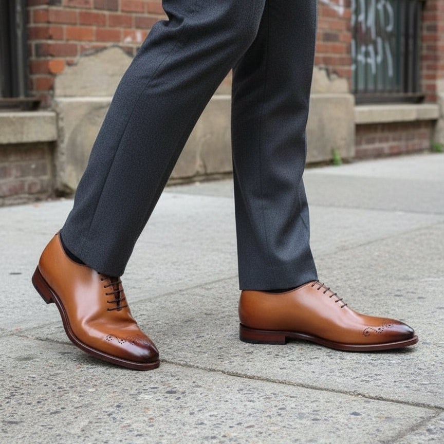 Men Tan Oxford Brogue Formal Dress Shoes, Tan Leather Formal Shoes