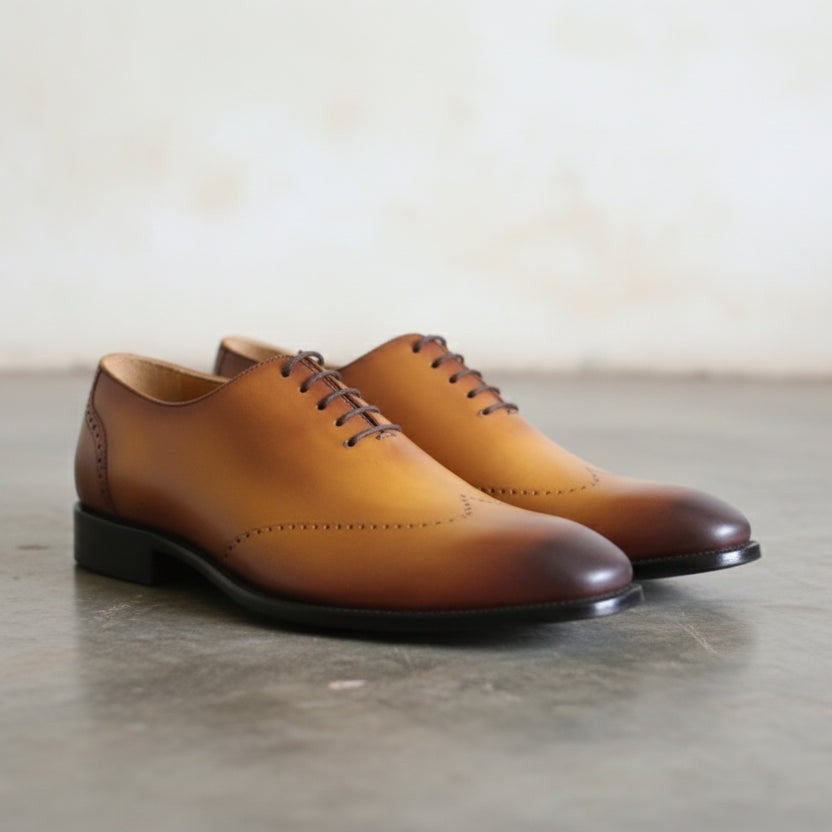 Handcrafted Men’s Tan Brown Leather Brogue Oxford Dress Shoes