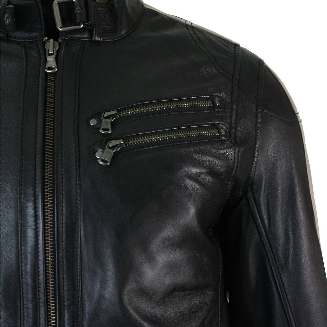 Handmade Mens Black Genuine Sheep Leather Jacket Men Motocycle Retro Style Jacket