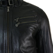 Handmade Mens Black Genuine Sheep Leather Jacket Men Motocycle Retro Style Jacket