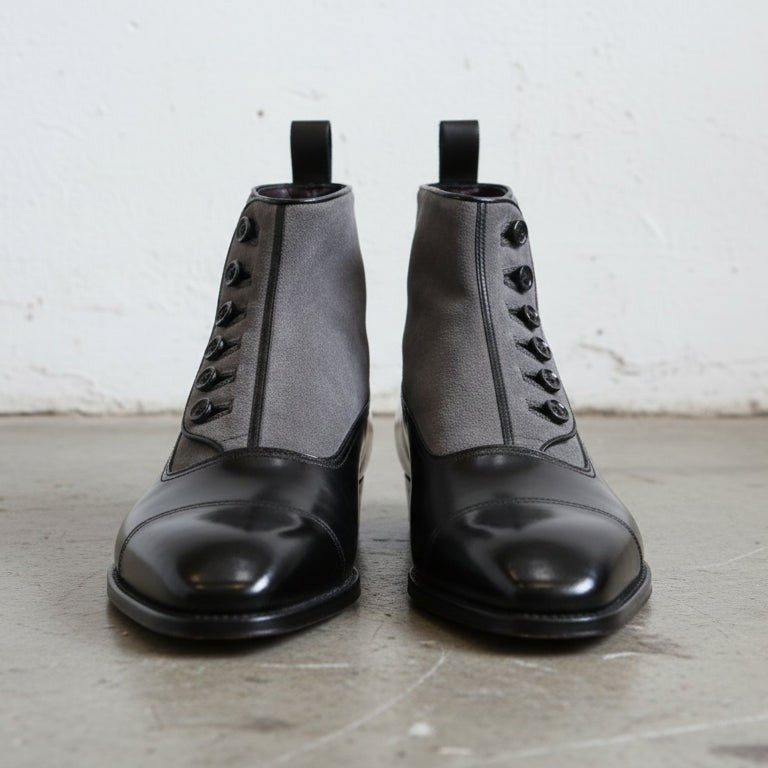 Handmade Men's Two Tone Formal Boot, Button Up Boot, Cap Toe Ankle Boot