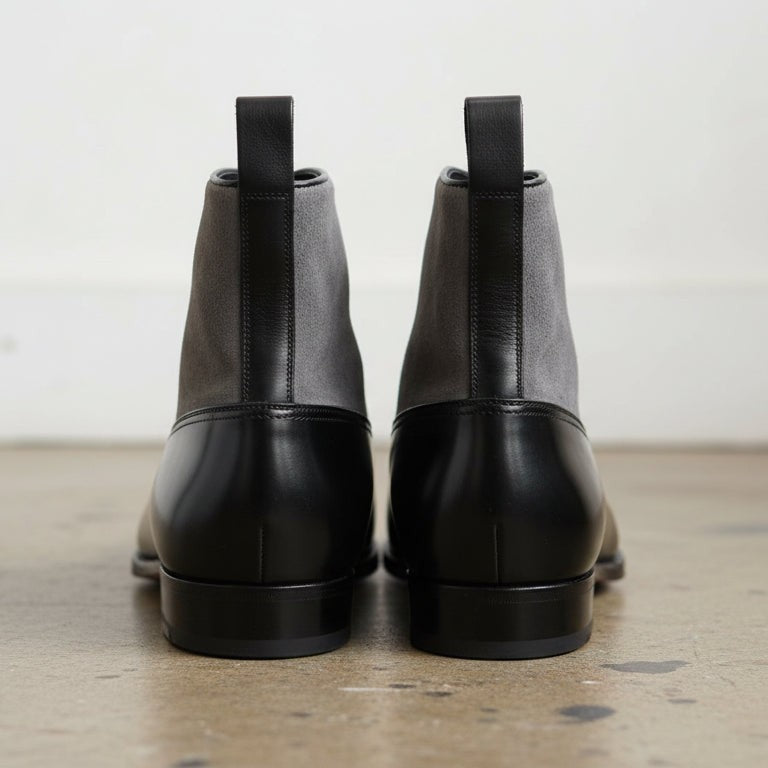 Handmade Men's Two Tone Formal Boot, Button Up Boot, Cap Toe Ankle Boot