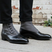 Handmade Men's Two Tone Formal Boot, Button Up Boot, Cap Toe Ankle Boot