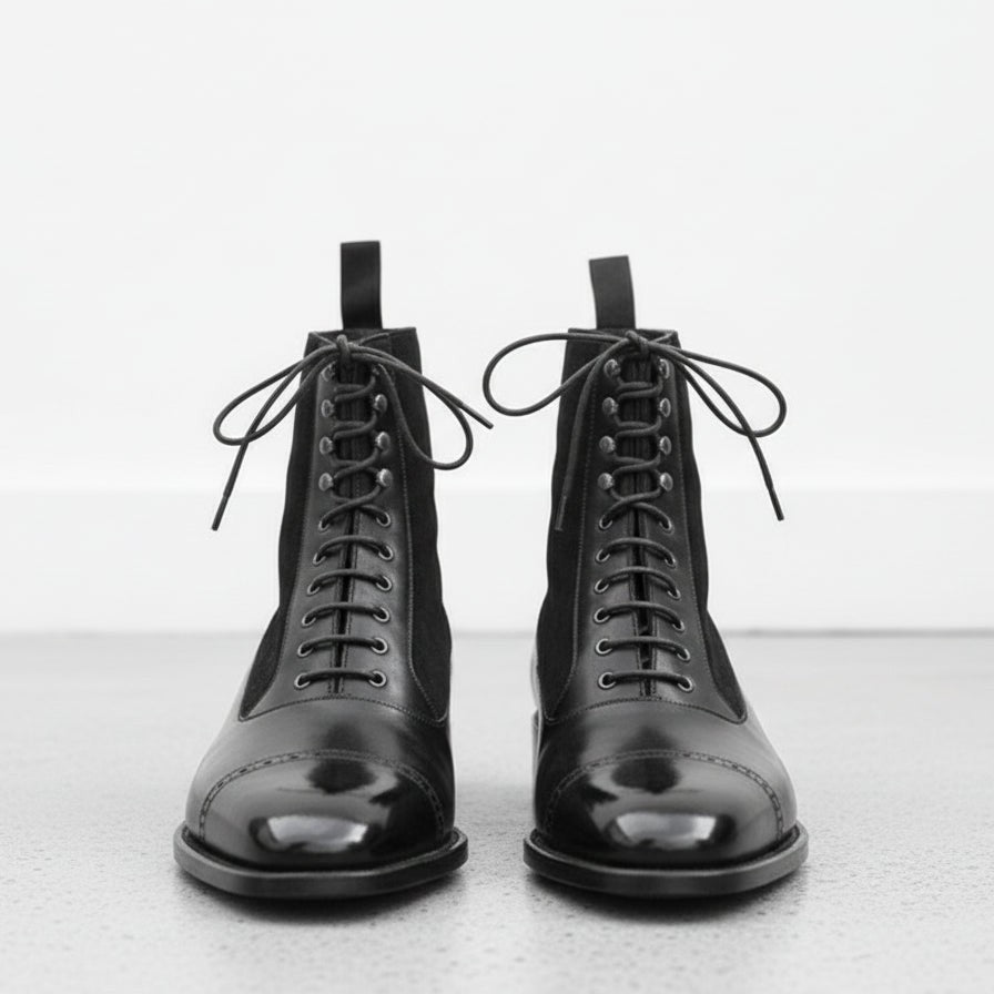 Handmade Men's Leather Suede Lace Up Brogue Dress Ankle Boots