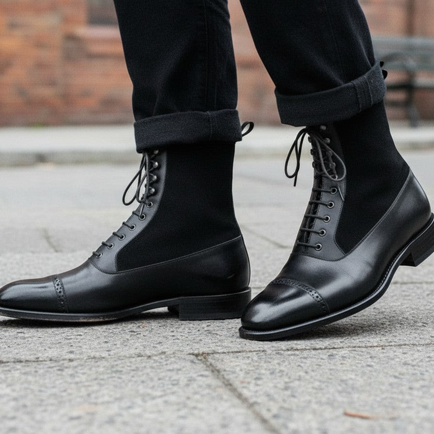 Handmade Men's Leather Suede Lace Up Brogue Dress Ankle Boots