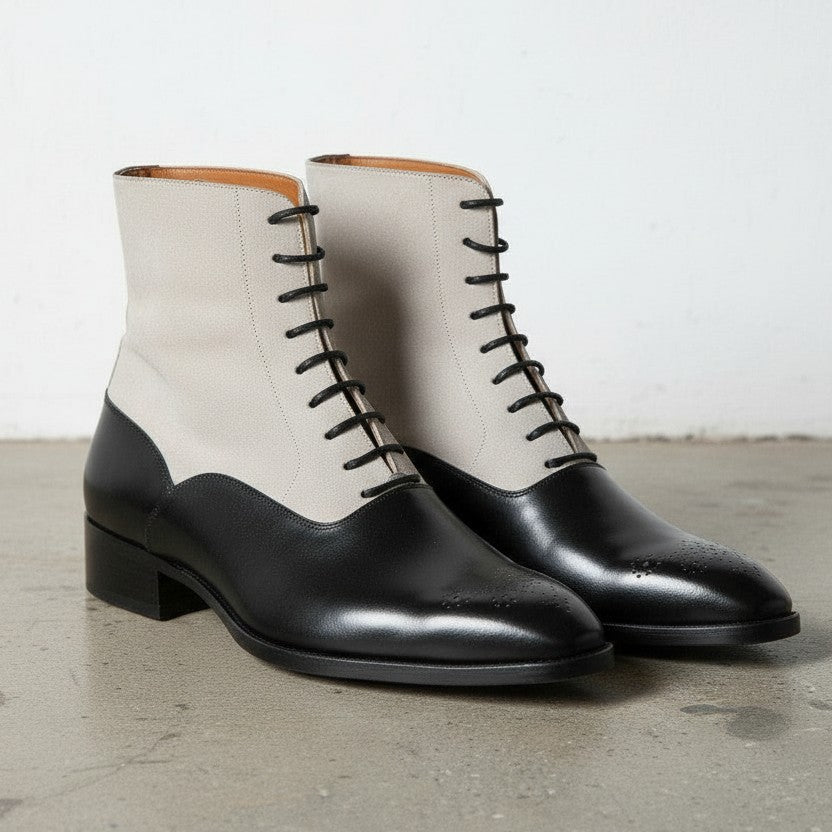 Handcrafted Men's Two-Tone Leather Ankle Boots