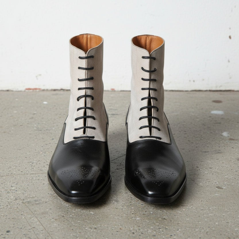 Handcrafted Men's Two-Tone Leather Ankle Boots