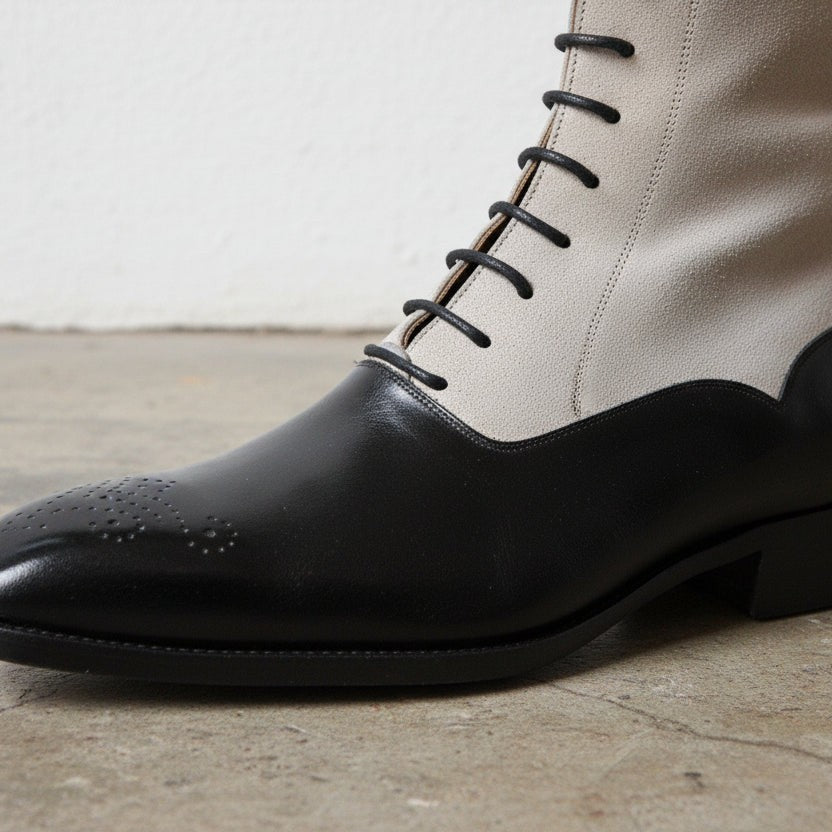Handcrafted Men's Two-Tone Leather Ankle Boots