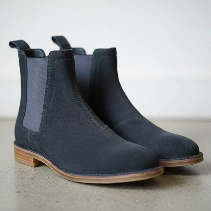 Men's Dark Gray Suede Chelsea Ankle Boots