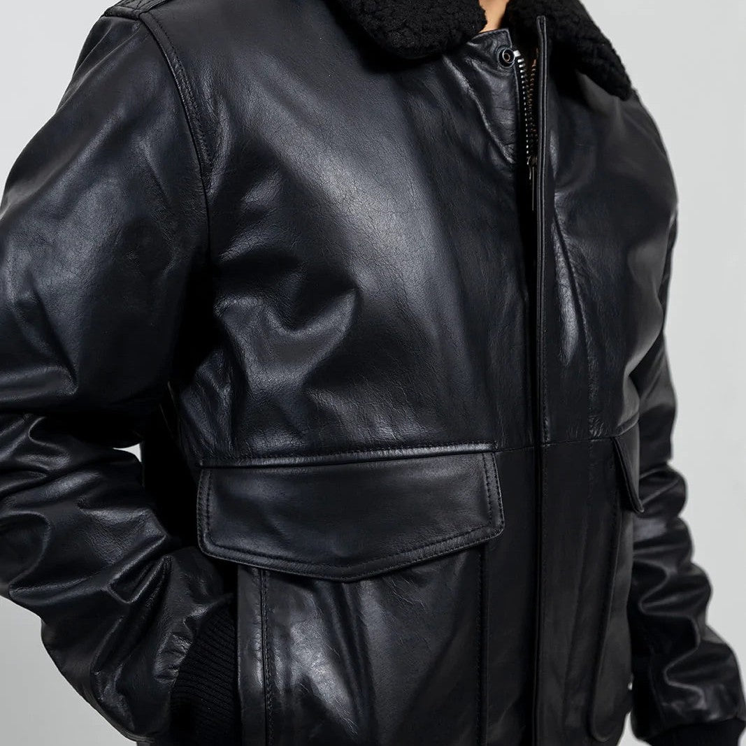 Gothic Men's Bomber Jacket, Black Naked Leather Bomber Jacket
