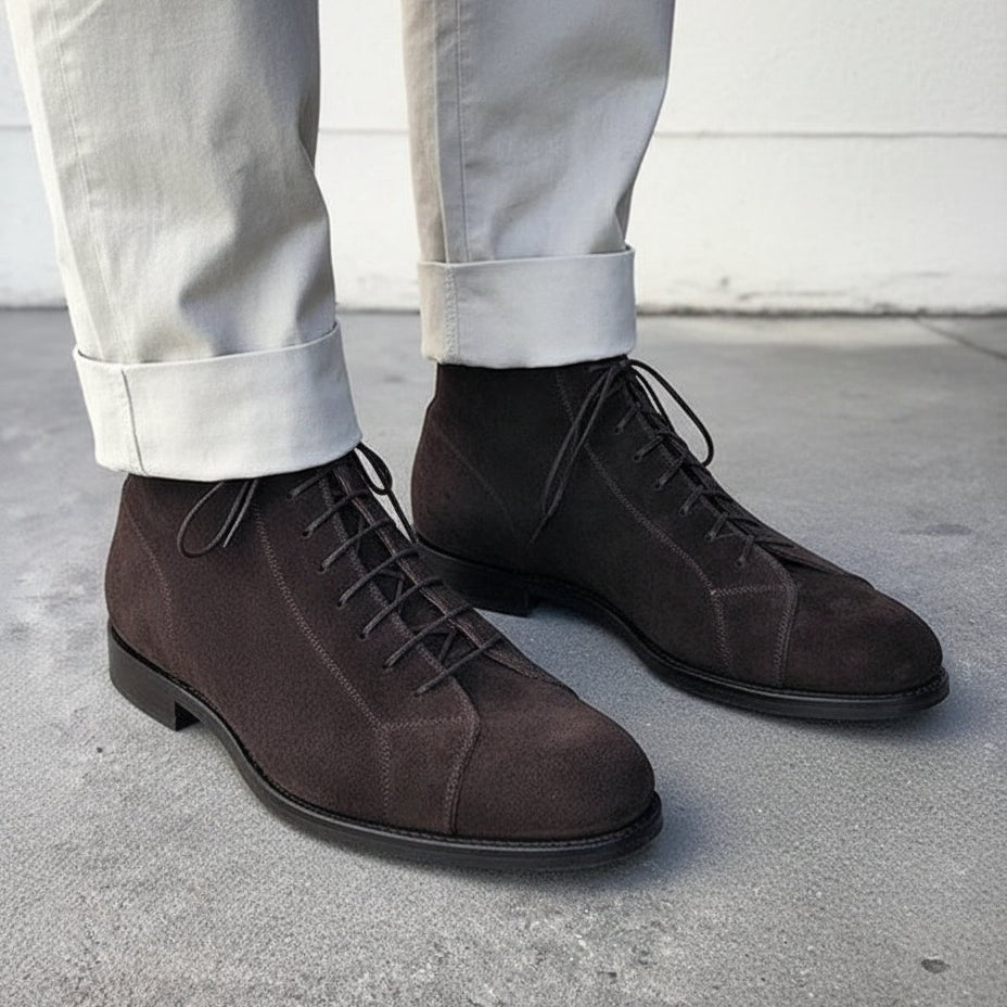 Handmade Men's Brown Suede Dress Boots, Men Brown Formal Boot, Ankle Boots