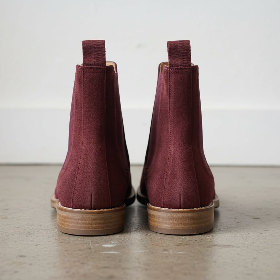 Handmade Men's Burgundy Suede Chelsea Ankle Boots