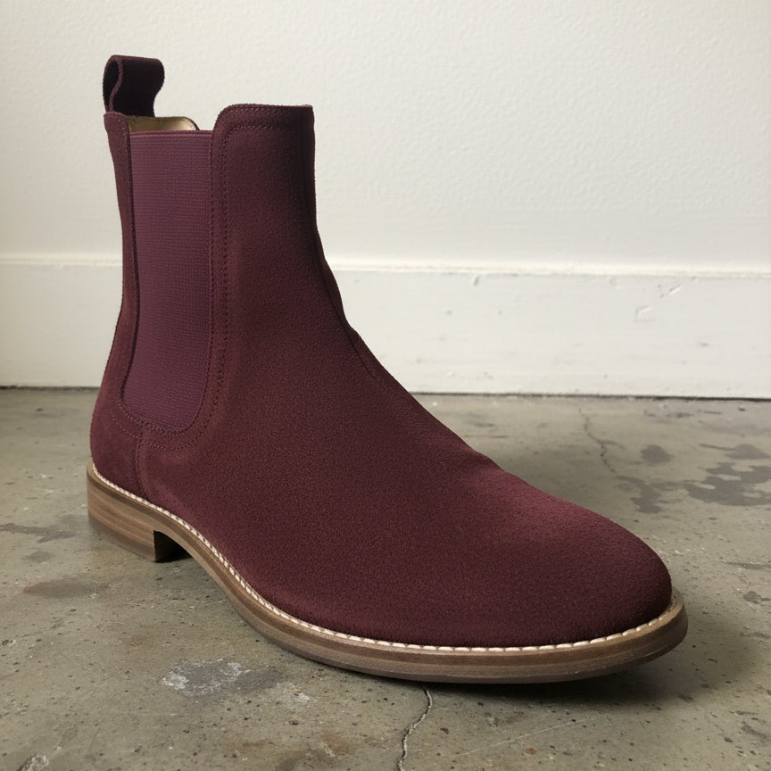 Handmade Men's Burgundy Suede Chelsea Ankle Boots