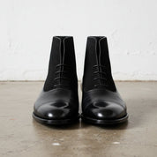 Handmade Men's Black Suede and Leather Lace-Up Ankle Boots