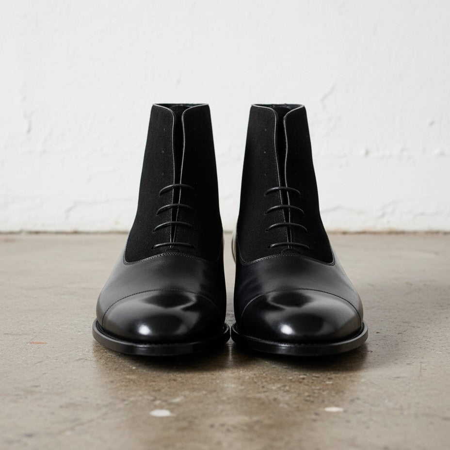 Handmade Men's Black Suede and Leather Lace-Up Ankle Boots