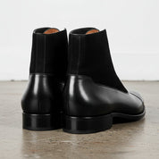 Handmade Men's Black Suede and Leather Lace-Up Ankle Boots