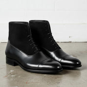 Handmade Men's Black Suede and Leather Lace-Up Ankle Boots