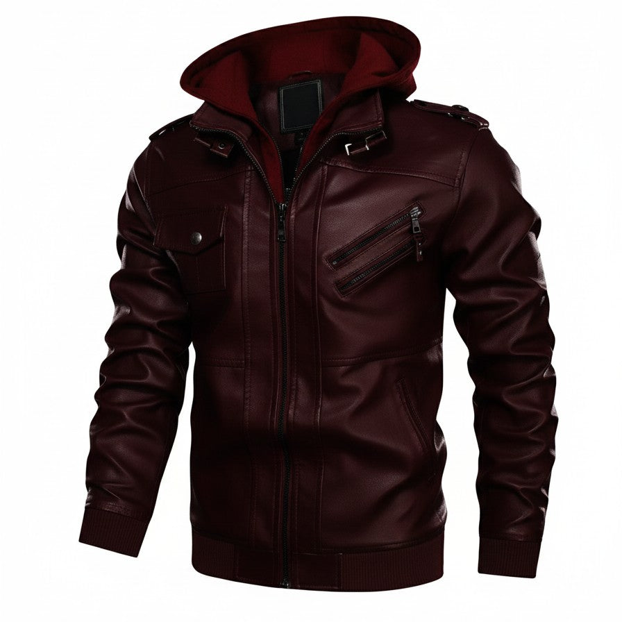 Men's Handmade Maroon Leather Fashion Jacket for Winter Wear