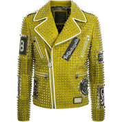 Handmade New Punk Green Brando Studded Spikes Rock Moto Biker Leather Jacket