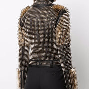 Women's Handmade Black Punk Studded Brando Biker Leather Jacket Women Studded Jacket