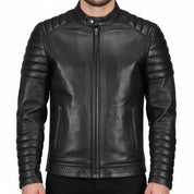 Handmade Men Black Biker Leather Jacket Men Black Slim Fit Motorcycle Leather Jacket