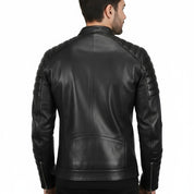 Handmade Men Black Biker Leather Jacket Men Black Slim Fit Motorcycle Leather Jacket