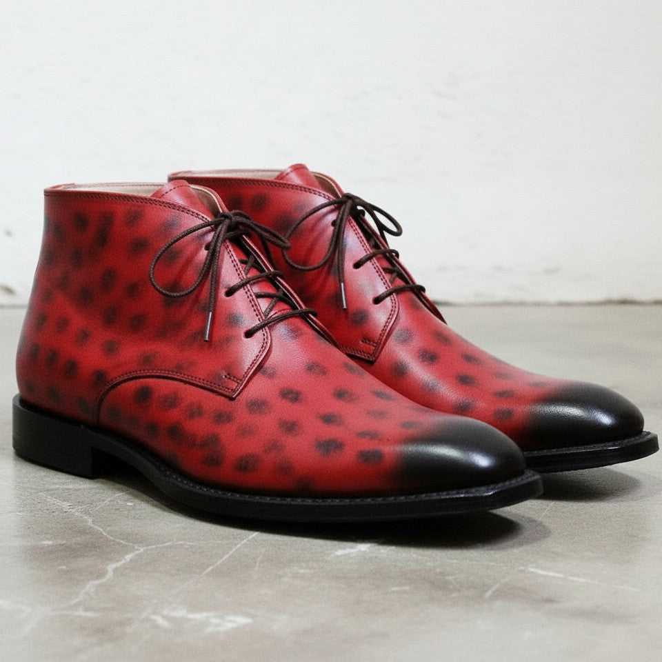 Handmade Men Red Leather Chukka Boots - Casual Ankle Leather Boots
