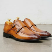 Handmade Men’s Leather Alligator Double Monk Dress Shoes