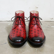 Handmade Men’s Red Leather Chukka Ankle Boots, Casual Style