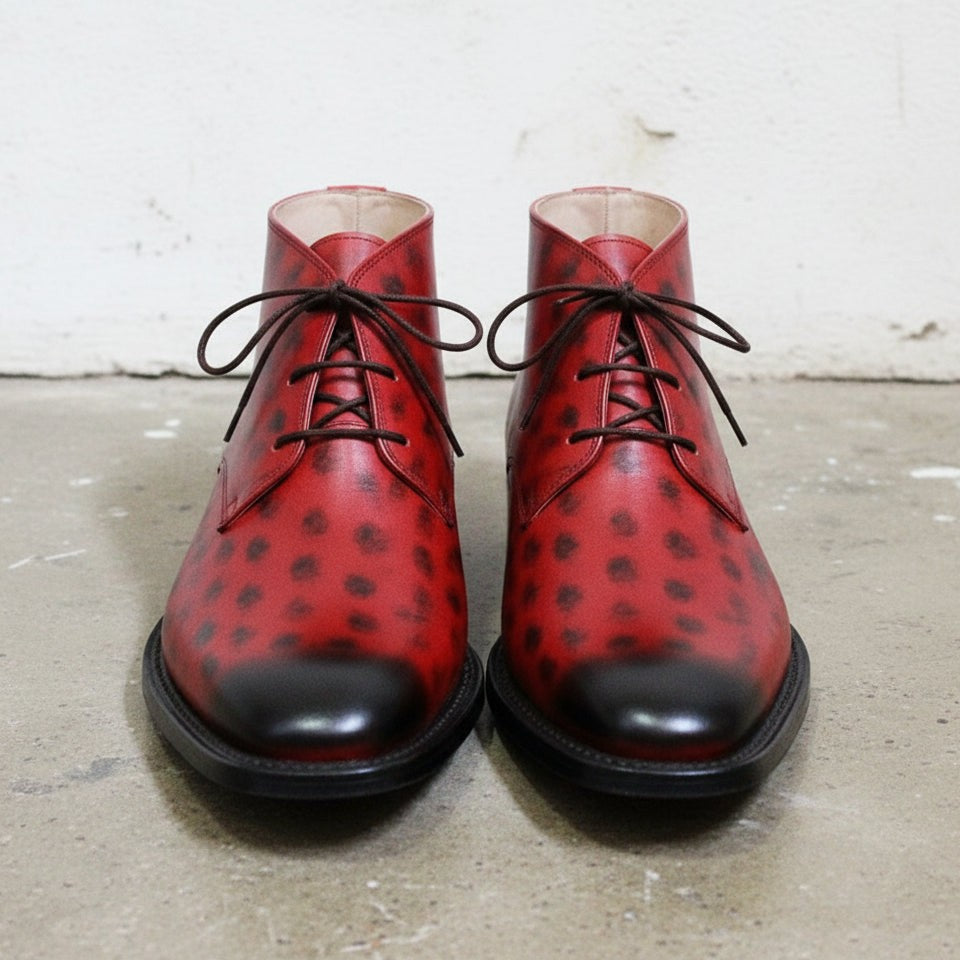 Handmade Men’s Red Leather Chukka Ankle Boots, Casual Style