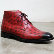 Handmade Men’s Red Leather Chukka Ankle Boots, Casual Style