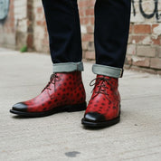 Handmade Men’s Red Leather Chukka Ankle Boots, Casual Style