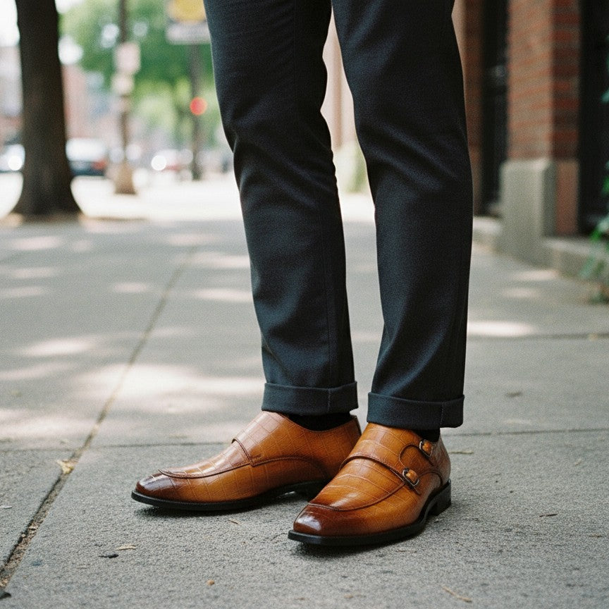 Handmade Men’s Leather Alligator Double Monk Dress Shoes