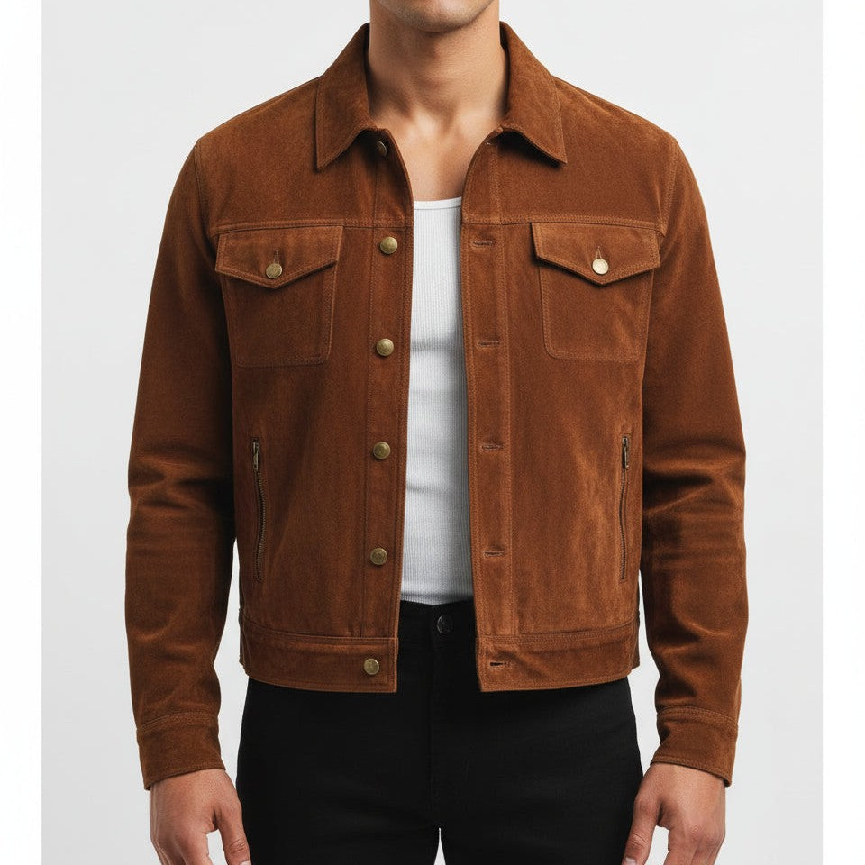 Men's Handmade Cropped Suede Shirt Jacket