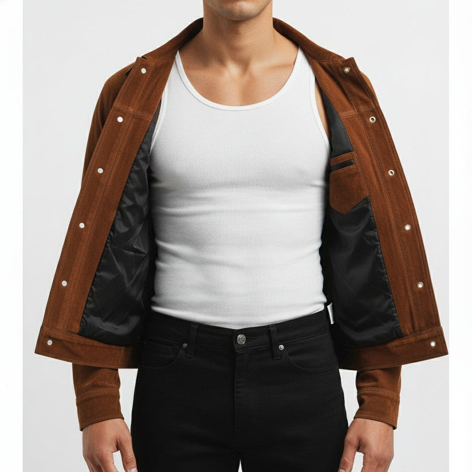 Men's Handmade Cropped Suede Shirt Jacket