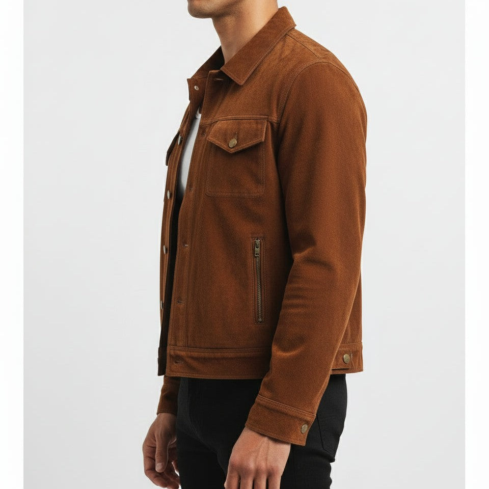 Men's Handmade Cropped Suede Shirt Jacket
