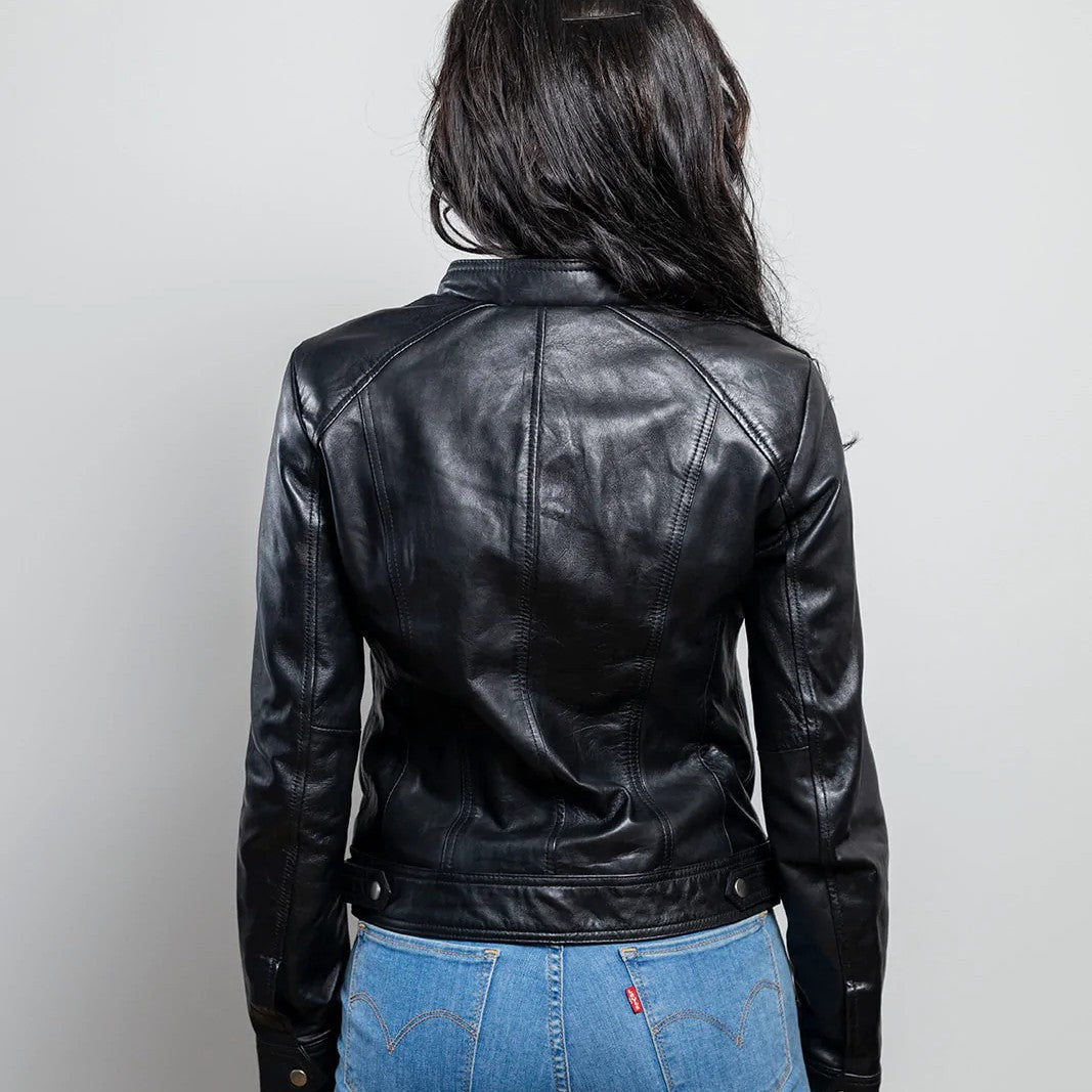 Women's Stylish Black Leather Jacket, Women's Durable Streetwear Leather Jacket