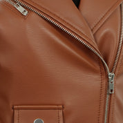 Women’s Brown Leather Biker Jacket, Handmade Moto Style