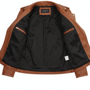 Women’s Brown Leather Biker Jacket, Handmade Moto Style