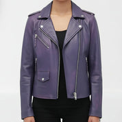 Handmade Women Purple Leather Fashion Jacket, Purple Leather Biker Jacket