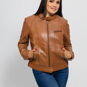 Women's Whiskey Fashion Leather Jacket, Women's Classic Streetwear Genuine Leather Jacket